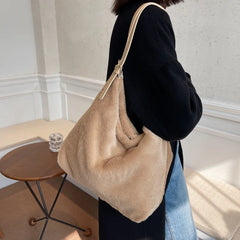 Winter Faux Fur Women's Shoulder Bag Soft Plush Handbags Large Capacity Tote