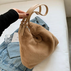 Winter Faux Fur Women's Shoulder Bag Soft Plush Handbags Large Capacity Tote