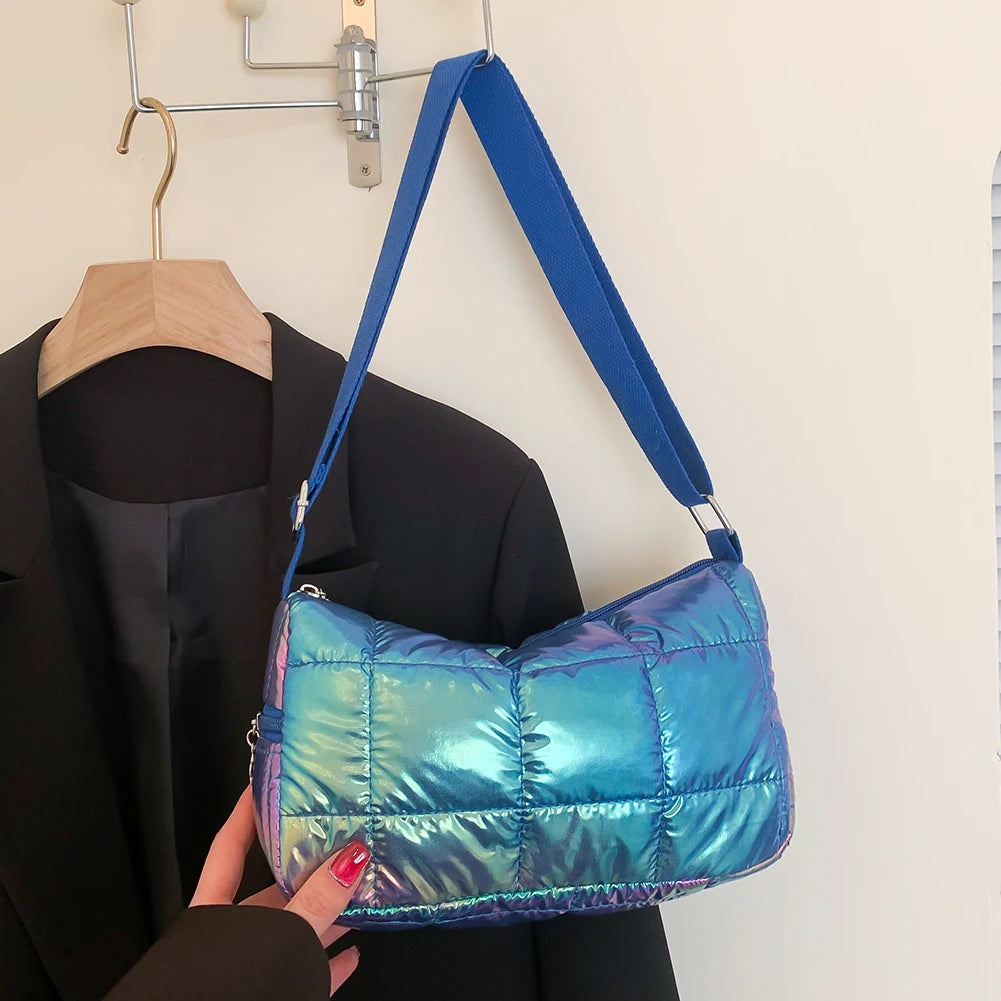 Winter Tote Bag Quilted Check Commute Casual Nylon Soft