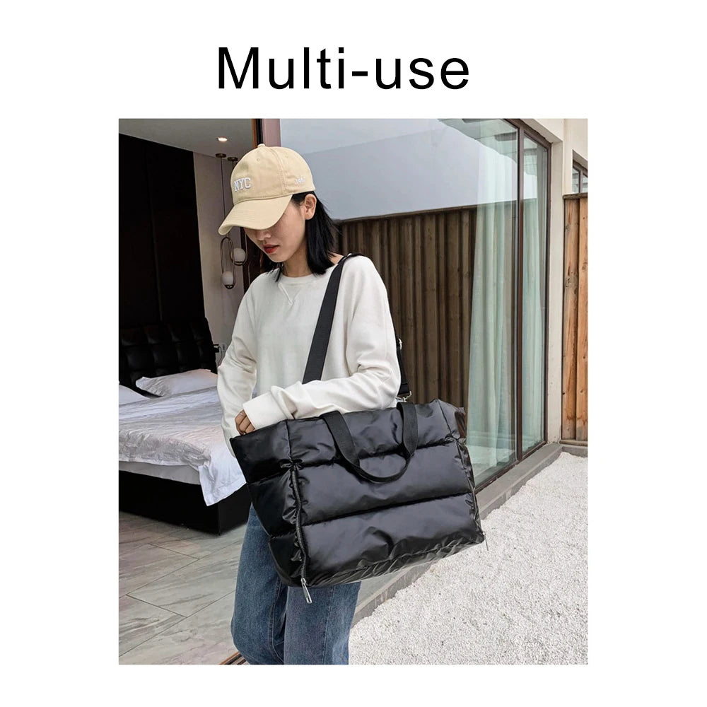 Winter Fluffy Padded Woman Handbag Big Quilted Shopper Bag