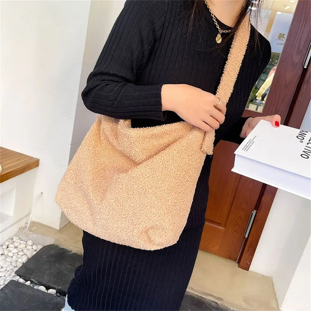 Winter Fluffy Plush Tote Bag for Women Laptop Handbag