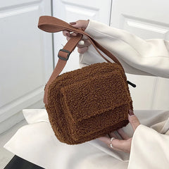 Winter Fluffy Underarm Shoulder Bag Plush Small Square Lady Crossbody Tote Clutc