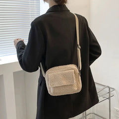 Winter Fluffy Underarm Shoulder Bag Plush Small Square Lady Crossbody Tote Clutc