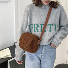 Winter Fluffy Underarm Shoulder Bag Plush Small Square Lady Crossbody Tote Clutc