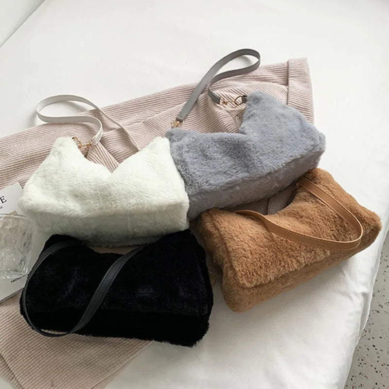 Winter Furry Underarm Bag Casual Women Shoulder Bags