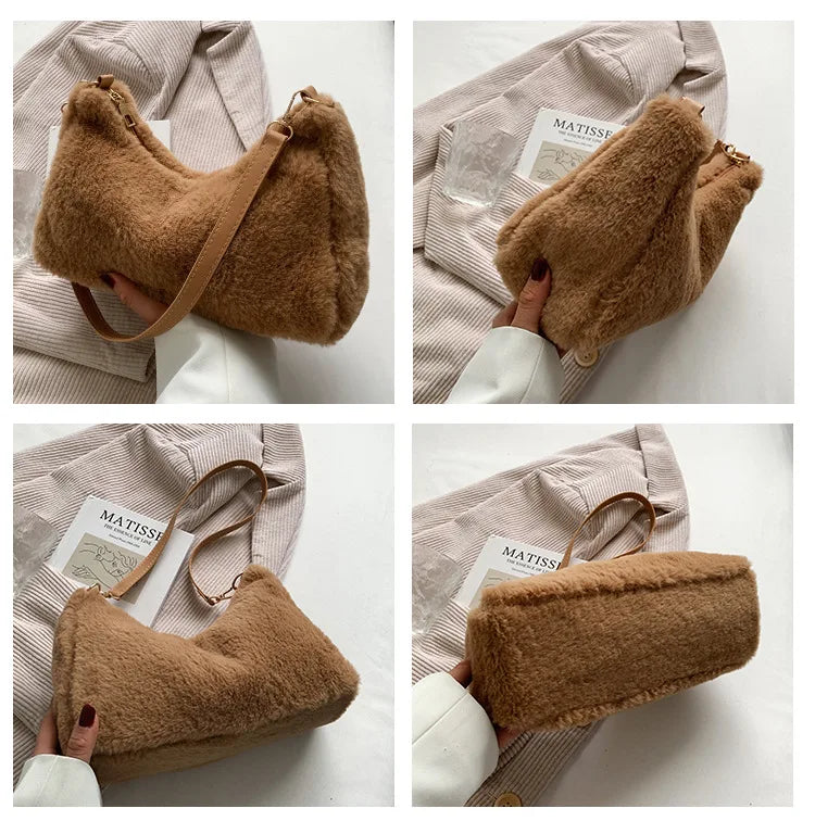 Winter Furry Underarm Bag Casual Women Shoulder Bags