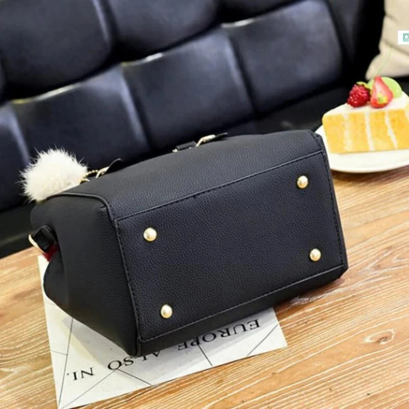 Winter Hairball PU Leather Women's Shoulder Bag Large Capacity Top-handle Tote
