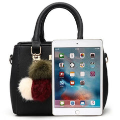 Winter Hairball PU Leather Women's Shoulder Bag Large Capacity Top-handle Tote