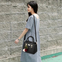 Winter Hairball PU Leather Women's Shoulder Bag Large Capacity Top-handle Tote