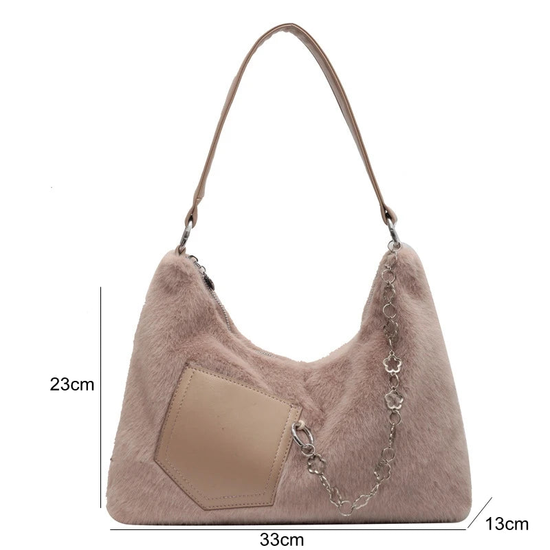 Plush Chain Shoulder Bag Women Soft Purses and Handbags