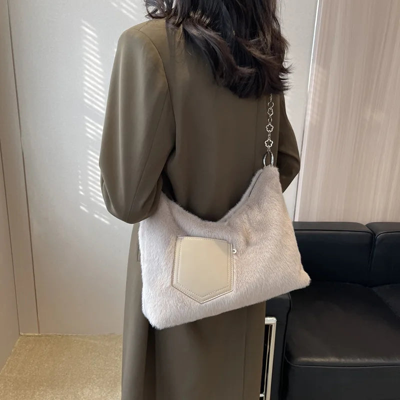 Plush Chain Shoulder Bag Women Soft Purses and Handbags