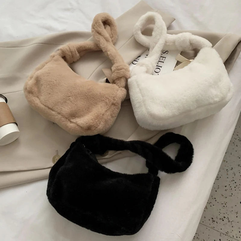 Winter Ladies Bag Faux Fur Shoulder Bags Soft Plush Bags
