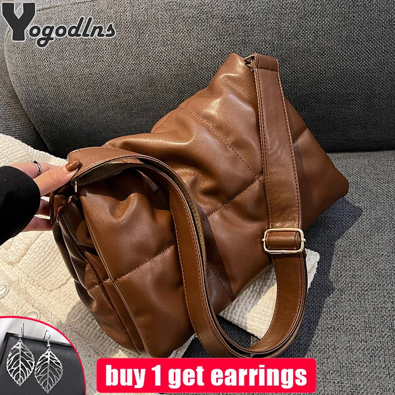 Quilted Plaid Handbag PU Leather Flap Crossbody Bag for Women
