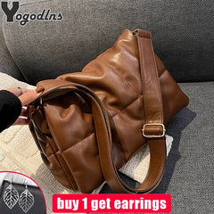 Quilted Plaid Handbag PU Leather Flap Crossbody Bag for Women