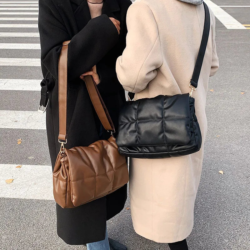 Quilted Plaid Handbag PU Leather Flap Crossbody Bag for Women