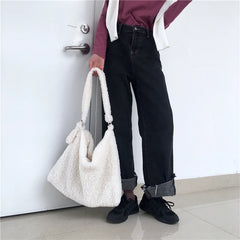 Lamb Faux Fur Shoulder Bag Soft Plush Women Messenger Bags