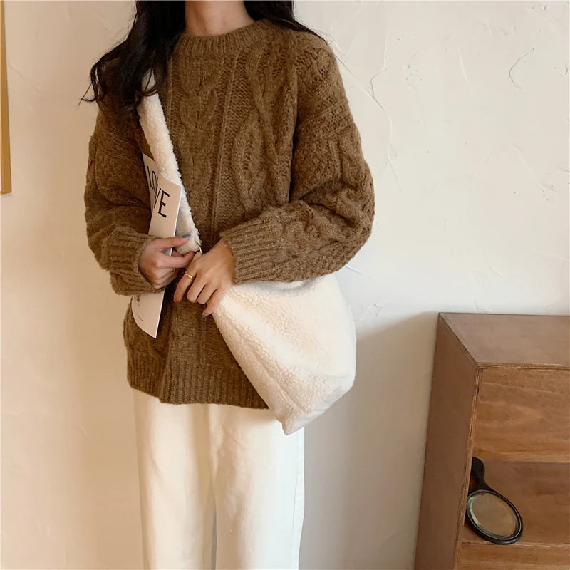 Winter Lamb Faux Fur Women Shoulder Bag Soft Plush Messenger Bag
