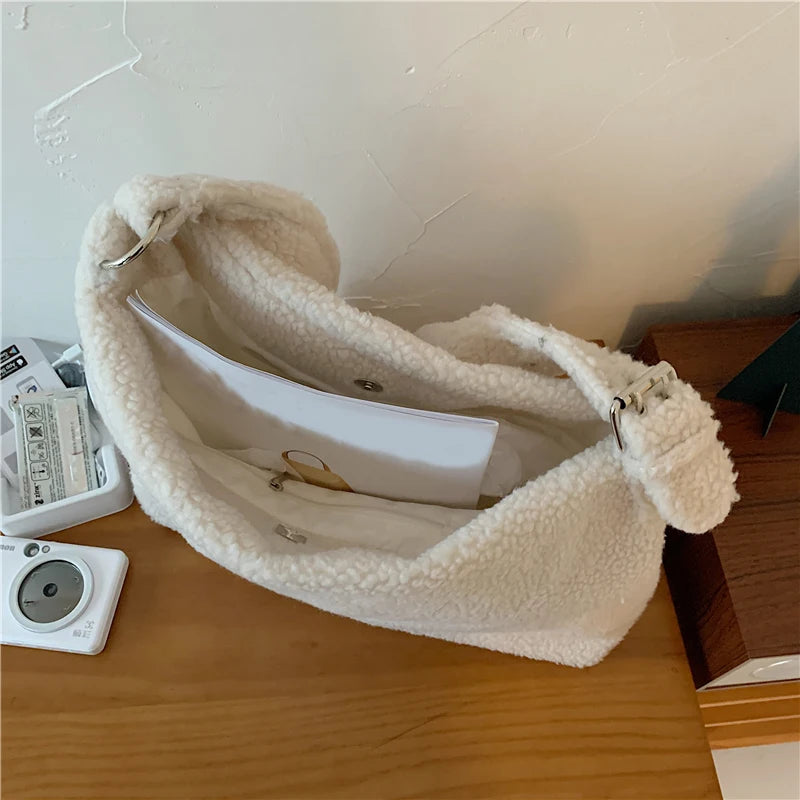 Winter Lamb Faux Fur Ladies Shoulder Bag Soft Fluffy Plush Women Messenger Bags