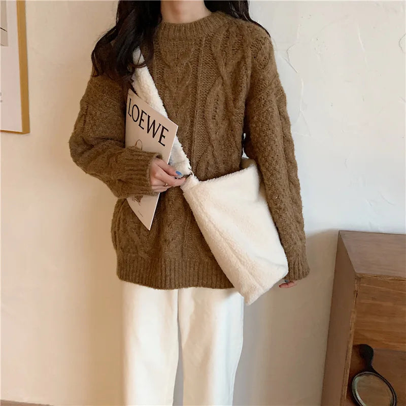 Winter Lamb Faux Fur Women Shoulder Bag Soft Plush Messenger Bag