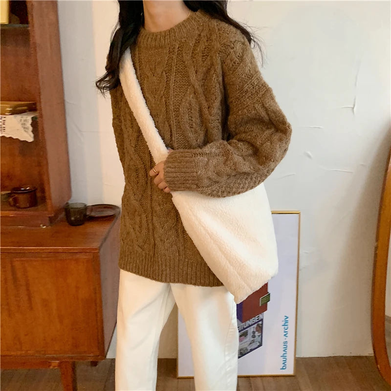 Winter Lamb Faux Fur Women Shoulder Bag Soft Plush Messenger Bag