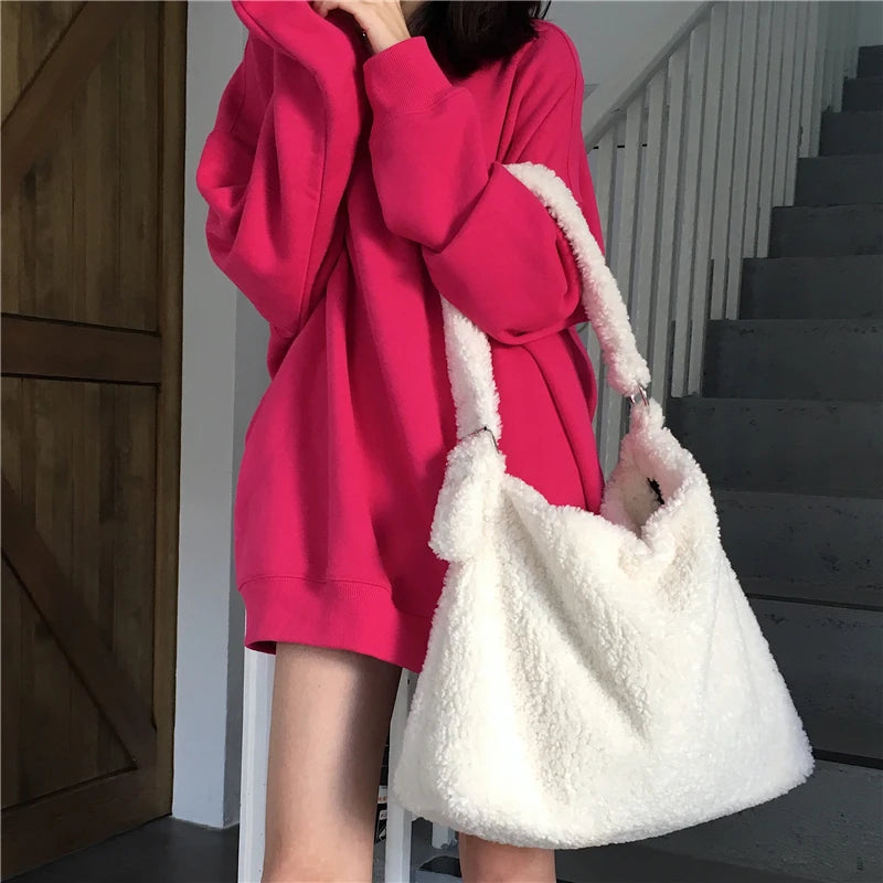 Lamb Faux Fur Shoulder Bag Soft Plush Women Messenger Bags