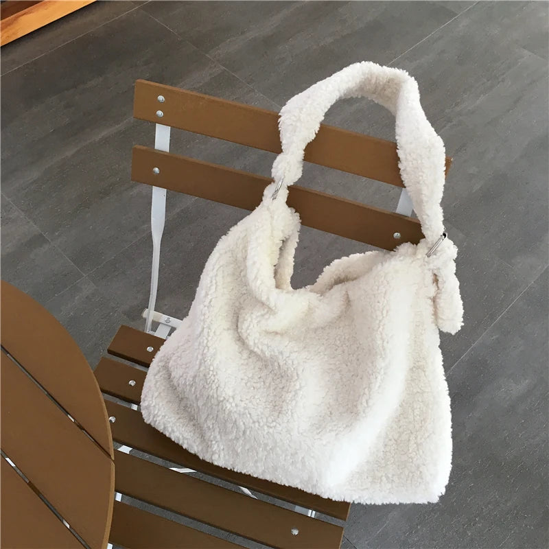 Lamb Faux Fur Shoulder Bag Soft Plush Women Messenger Bags