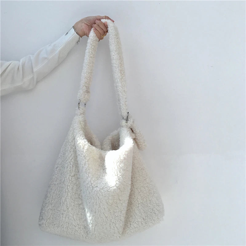 Lamb Faux Fur Shoulder Bag Soft Plush Women Messenger Bags