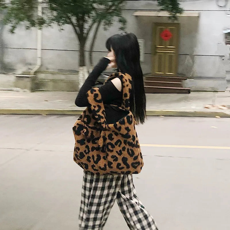 Winter Lamb Wool Women Shoulder Bags Large Capacity Soft Plush Handbags