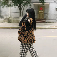 Winter Lamb Wool Women Shoulder Bags Large Capacity Soft Plush Handbags