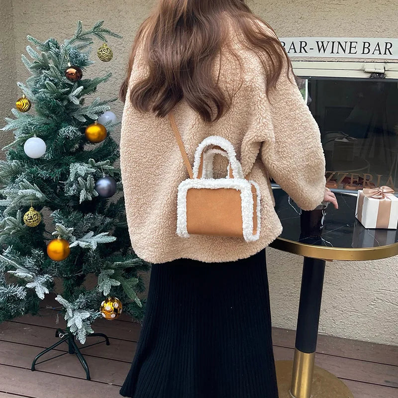 Winter Lambswool Handbag Small Plush Crossbody Bag for Women