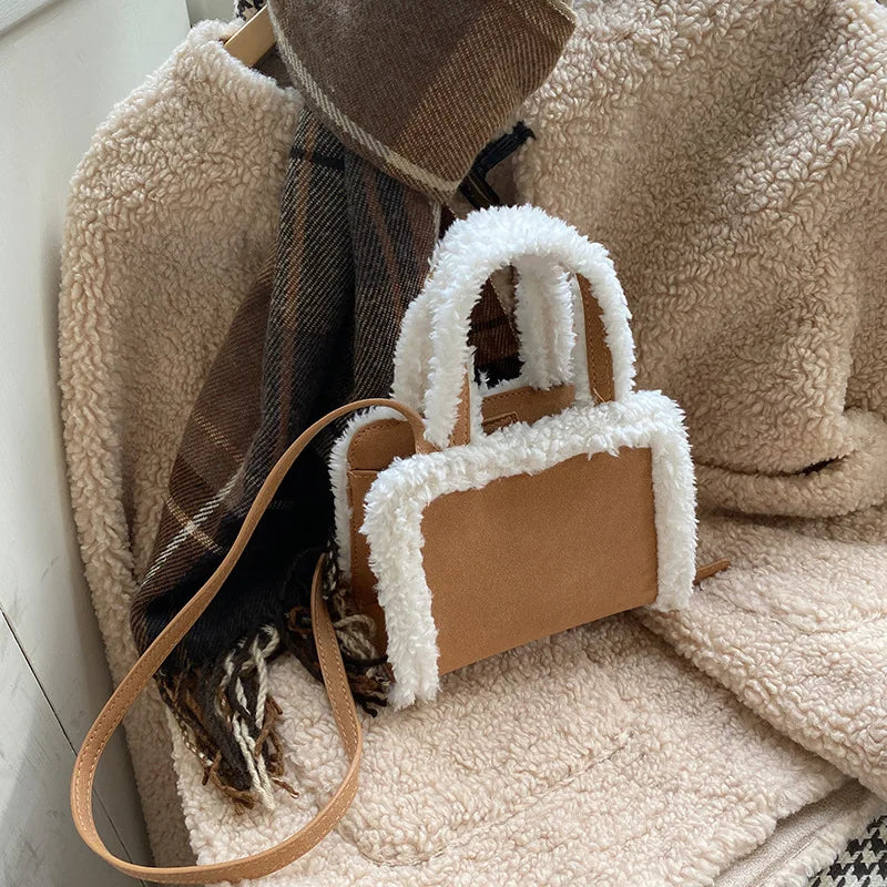 Winter Lambswool Handbag Small Plush Crossbody Bag for Women