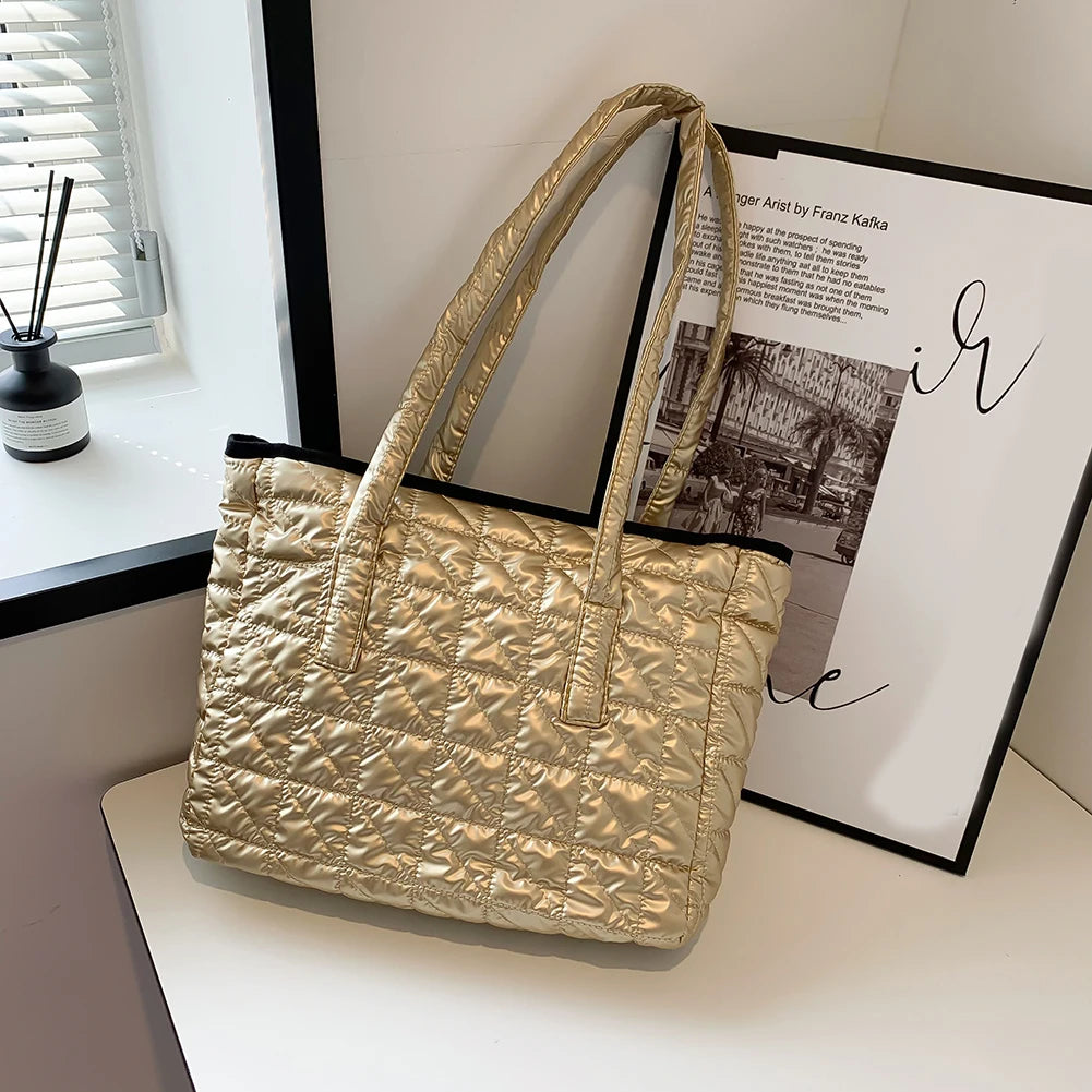 Winter Top-handle Totes for Women Down Padded Shoulder Bag