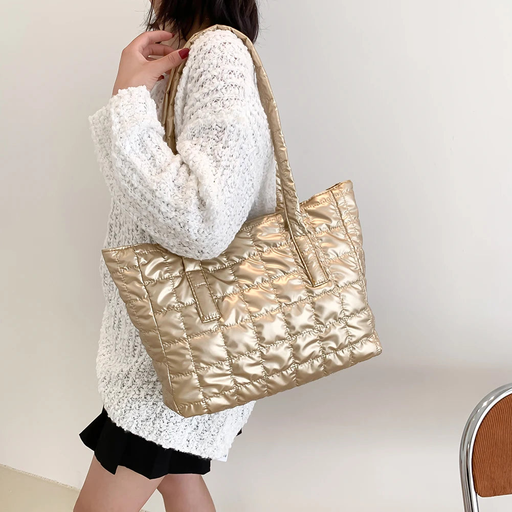 Winter Top-handle Totes for Women Down Padded Shoulder Bag