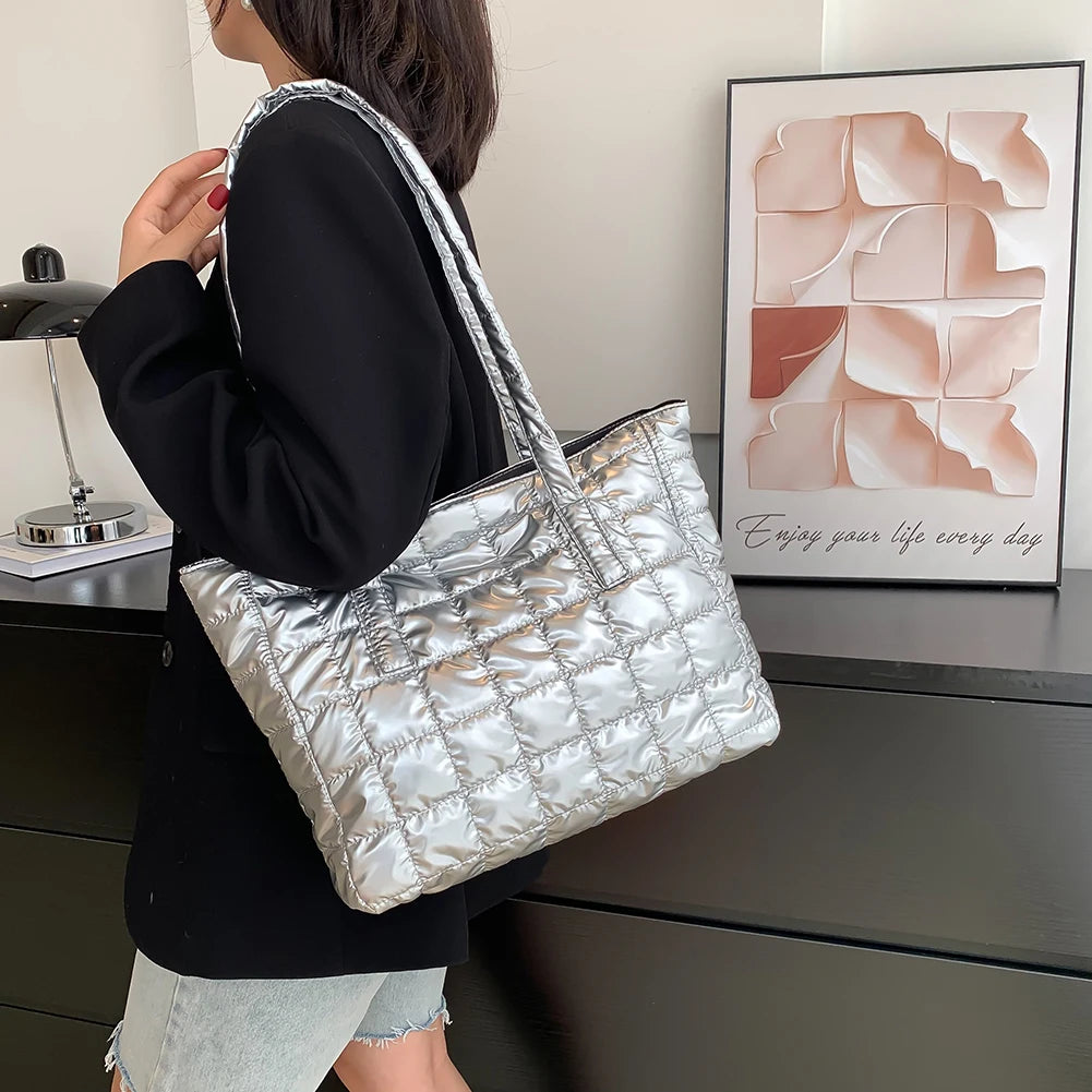 Winter Top-handle Totes for Women Down Padded Shoulder Bag