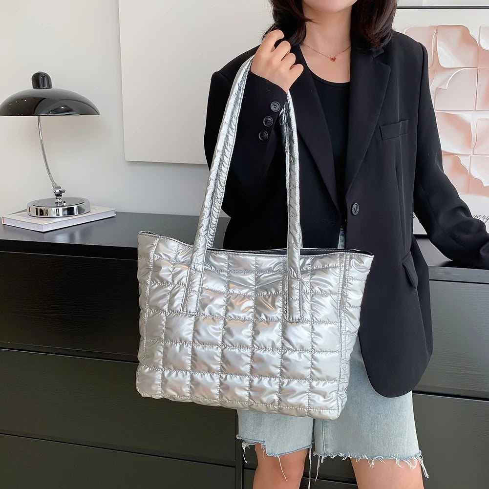 Winter Top-handle Totes for Women Down Padded Shoulder Bag