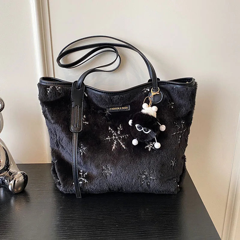 Winter Large Capacity Women Shoulder Bag Faux Fur Crossbody Bag Handbag