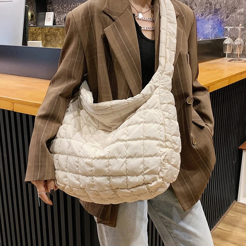 Winter Large Capacity Women Shoulder Messenger Bags Retro Plaid Female Shopping