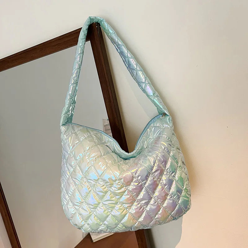 Winter Large Women's Shoulder Bags Down Fabric Female Padded Tote Bag