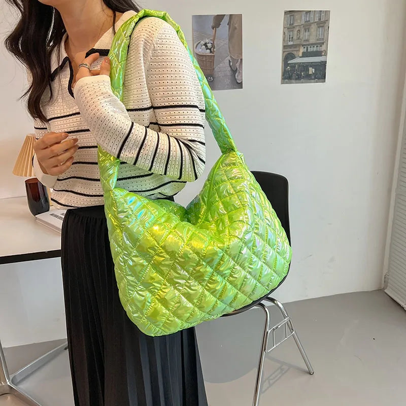 Winter Large Women's Shoulder Bags Down Fabric Female Padded Tote Bag