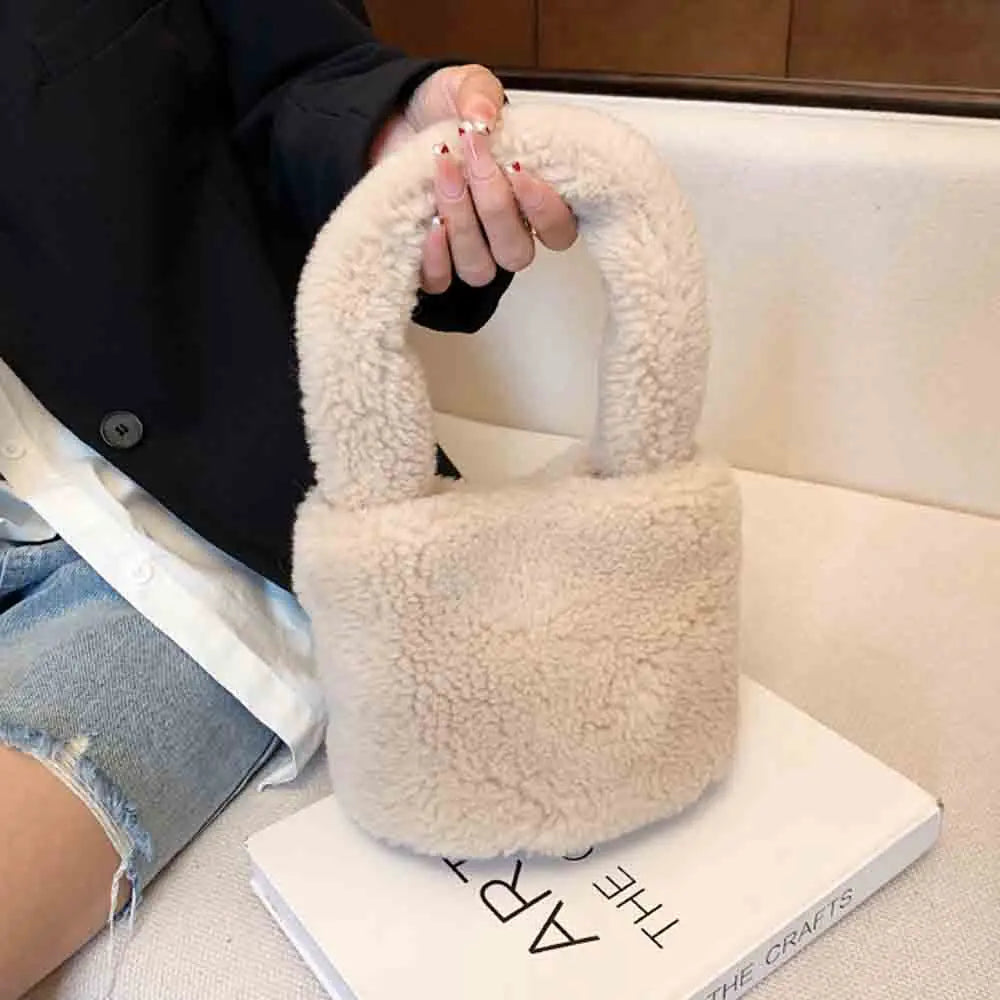 Winter Faux Fur Mini Shoulder Bag for Women Short Plush Tote Handbag