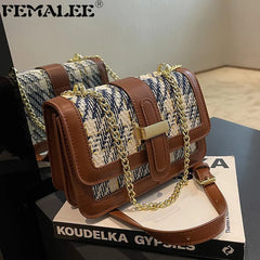 Women's Tweed Crossbody Bag Winter Casual Chain Shoulder Handbag