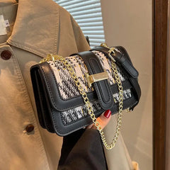 Women's Tweed Crossbody Bag Winter Casual Chain Shoulder Handbag