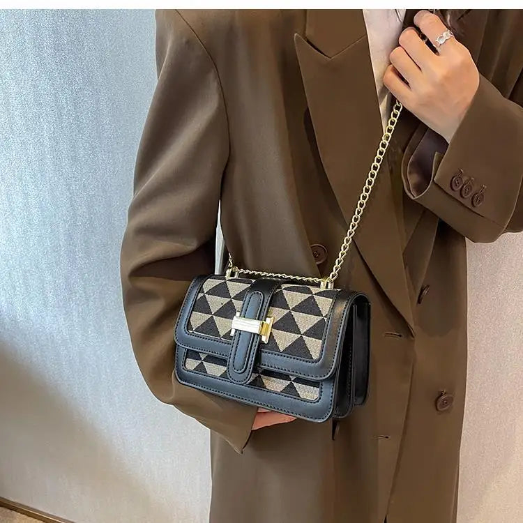 Women's Tweed Crossbody Bag Winter Casual Chain Shoulder Handbag