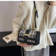 Women's Tweed Crossbody Bag Winter Casual Chain Shoulder Handbag
