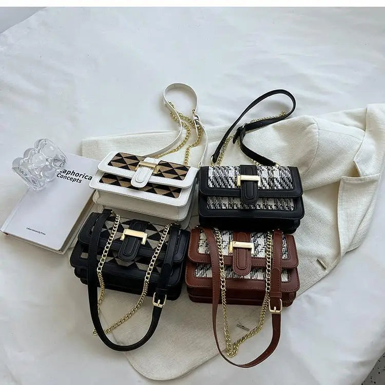 Women's Tweed Crossbody Bag Winter Casual Chain Shoulder Handbag