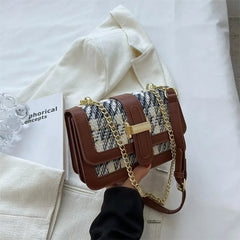Women's Tweed Crossbody Bag Winter Casual Chain Shoulder Handbag
