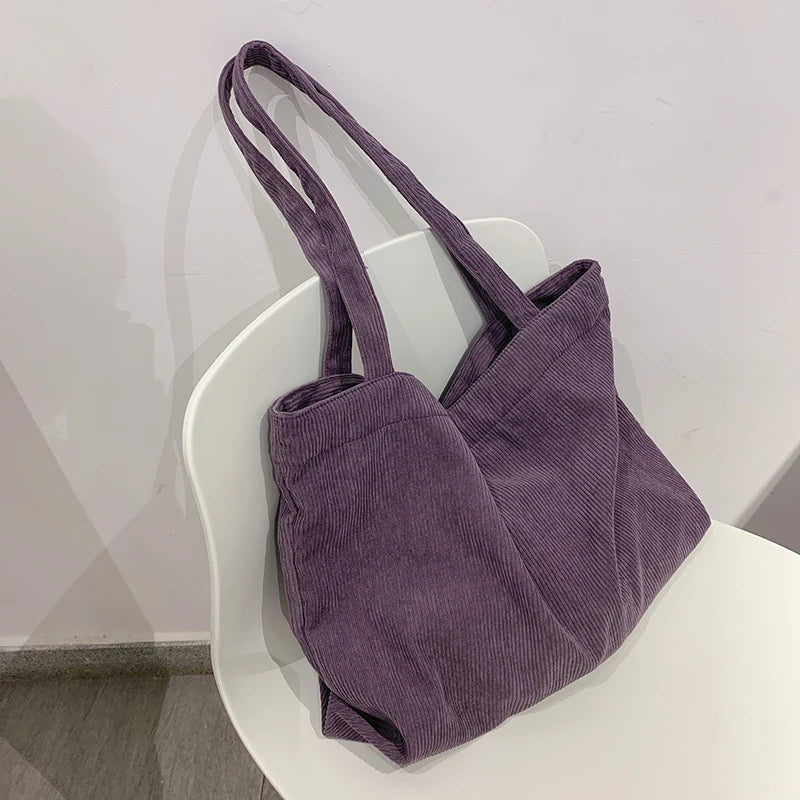Winter Corduroy Shoulder Bag Female Large Capacity Shopping Tote