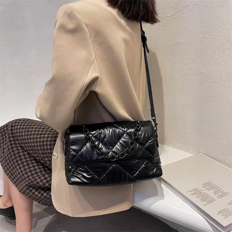 Winter Women Soft Padded Nylon Shoulder Crossbody Bag