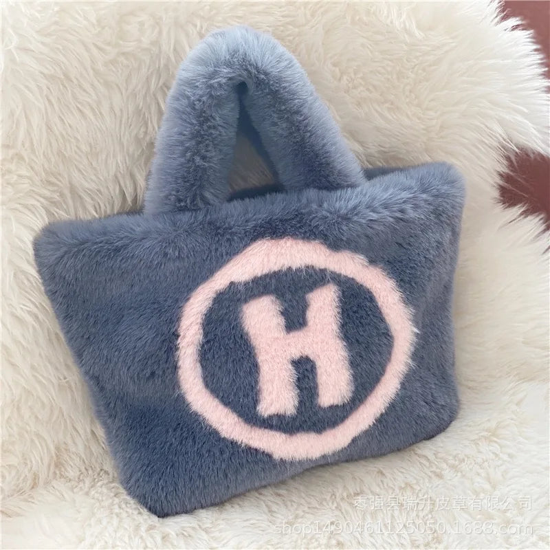Plush Winter Shoulder Bag Chain Handbag Messenger Soft Warm Bag