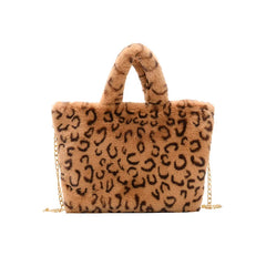 Leopard Chain Shoulder Bag Plush Winter Handbag